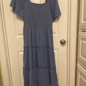Blue Tiered Sundress with Flutter Sleeves